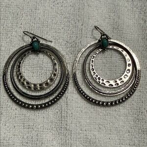 Silver-Tone Turquoise Accent Hoop Earrings - Women Jewelry